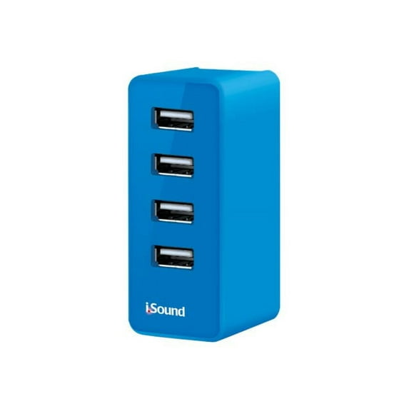 i.Sound 4 USB Wall Charger Pro - Power adapter - 2.1 A - 4 output connectors (USB) - on cable: Micro-USB, mini-USB - blue