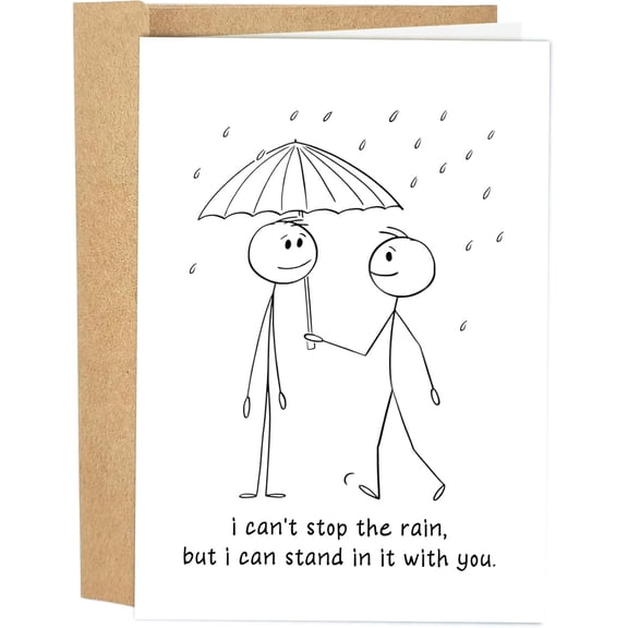 i Can't Stop the Rain Greeting Card  Sweet Stick Figure Illustration  Blank Inside, Envelope Included  Perfect for Support, Friendship, or Cheer-up Messages