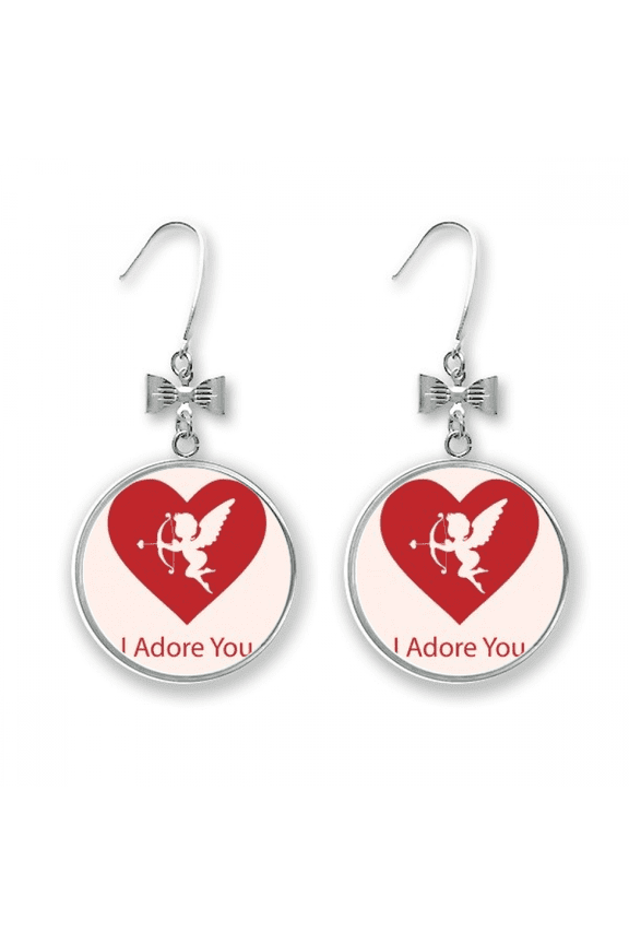 i adore you red valentine's day bow earrings drop stud pierced hook