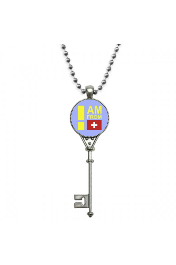 i am from switzerland art deco fashion pendant vintage necklsilver key jewelry