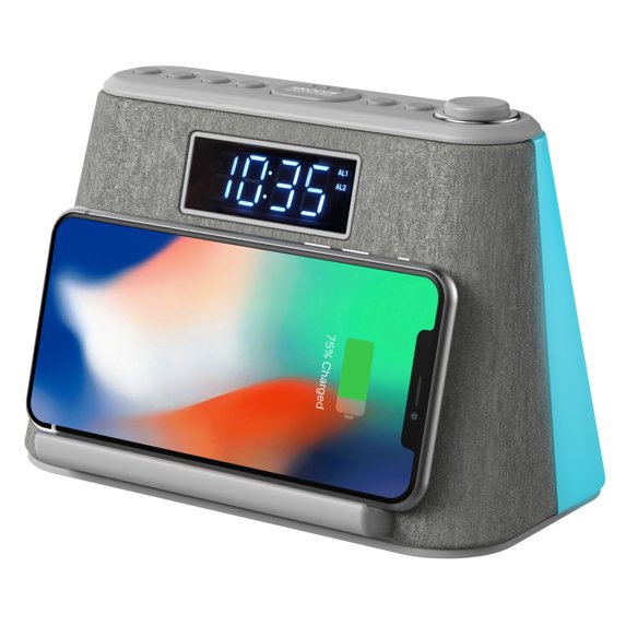 i-box Glow Alarm Clock for Bedrooms, FM Radio with Bluetooth, Mains Powered, 1.78 lbs., Gray