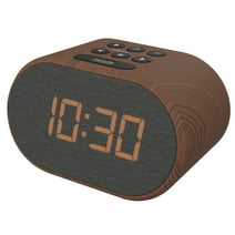 i-box Lite Alarm Clock for Bedroom with USB Charger, LED Backlit Display, FM Radio, Wood