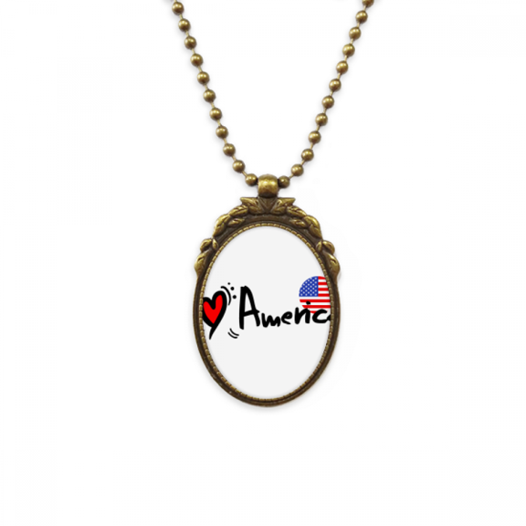 i love ameworld flag heart antique necklace vintage bead pendant keychain