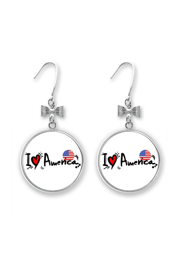 i love ameworld flag heart bow earrings drop stud pierced hook