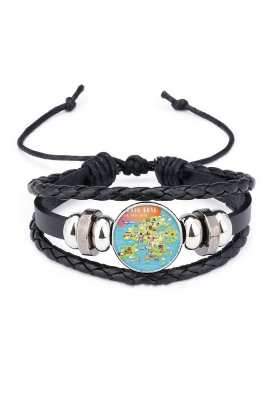 i love hong kong map china location bracelet braided leather woven wristband