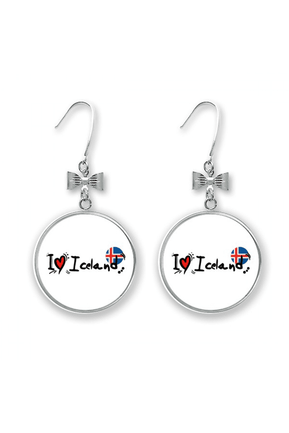 i love iceland word flag love heart illustration bow earrings drop stud pierced hook