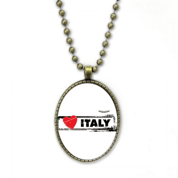 i love italy word love heart illustration necklace vintage chain bead pendant jewelry collection