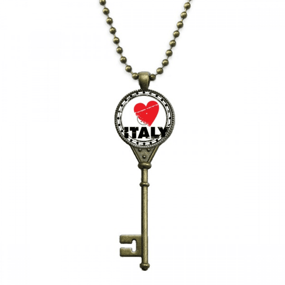 i love italy word love heart key necklace pendant tray embellished chain