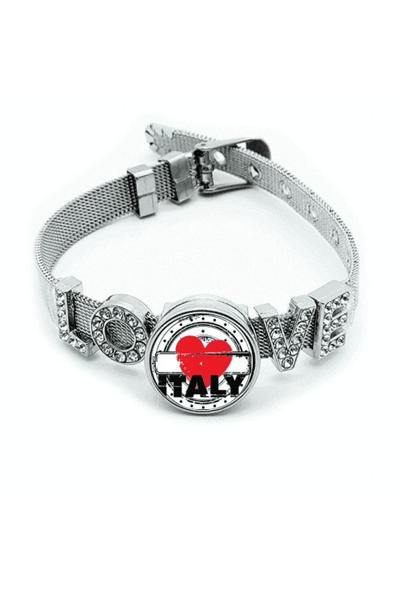 i love italy word love heart shape bracelet wristband crystal love adjustable bangle