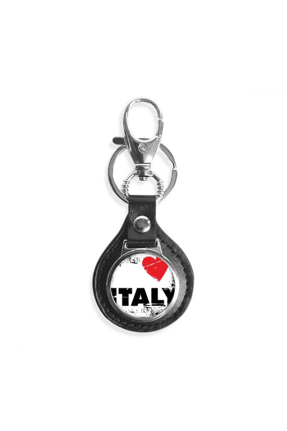 i love italy word love heart square key link chain keyholder finder hook metal