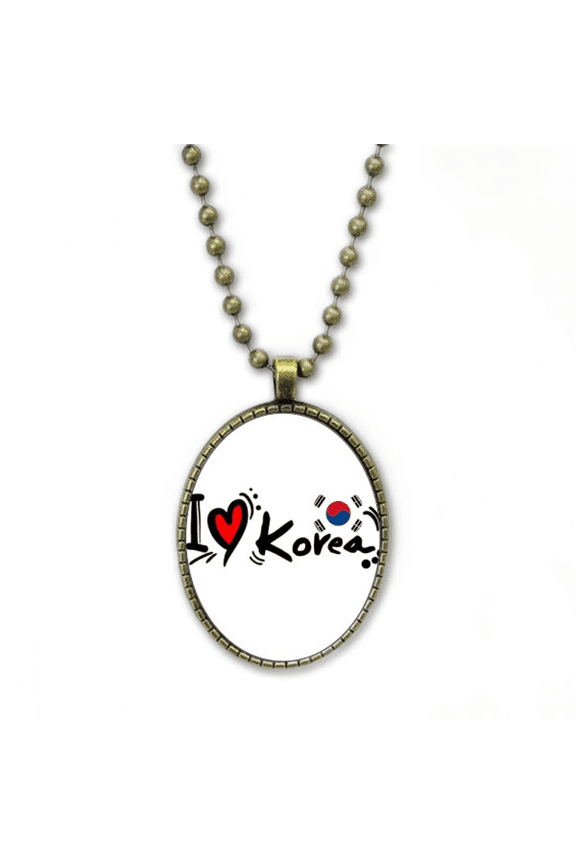 i love korea word flag love heart illustration necklace vintage chain bead pendant jewelry collection