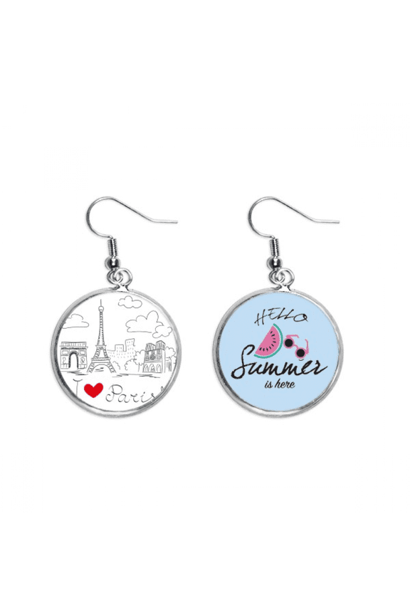 i love paris france eiffel tower line earring drop summer watermelon earring wear
