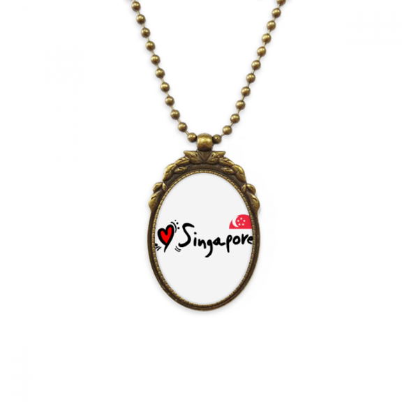 i love singapore word flag love heart illustration antique necklace vintage bead pendant keychain