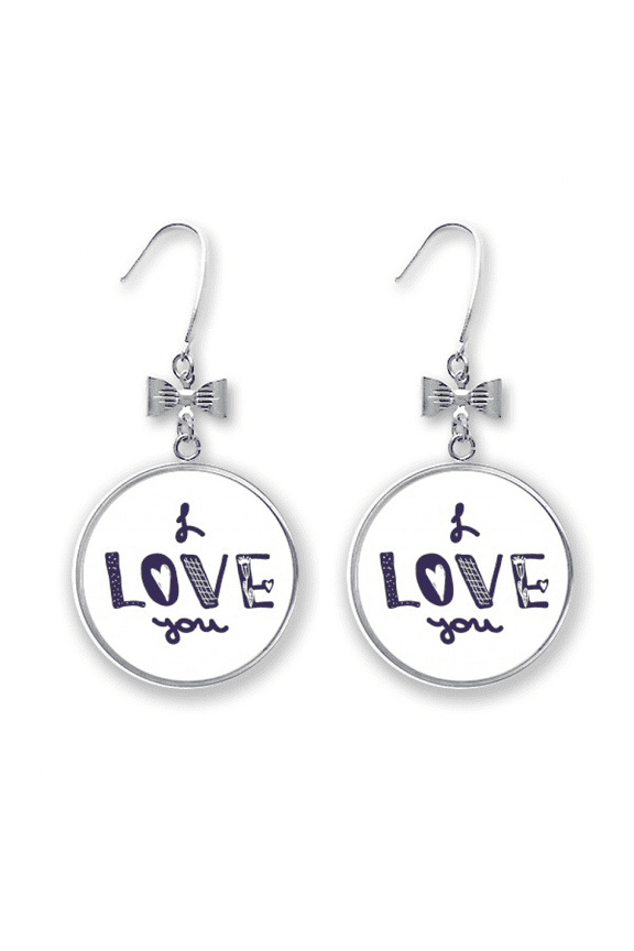 i love you cute quote handwrite bow earrings drop stud pierced hook