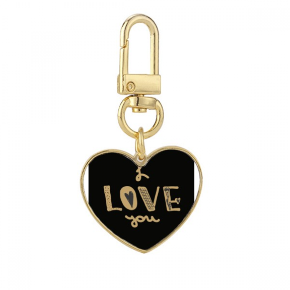 i love you quote handwrite Gold Heart Keychain Metal Keyring Holder