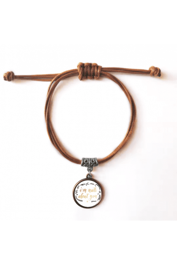 i'n nuts about you quote style bracelet leather hide wristband brown jewelry