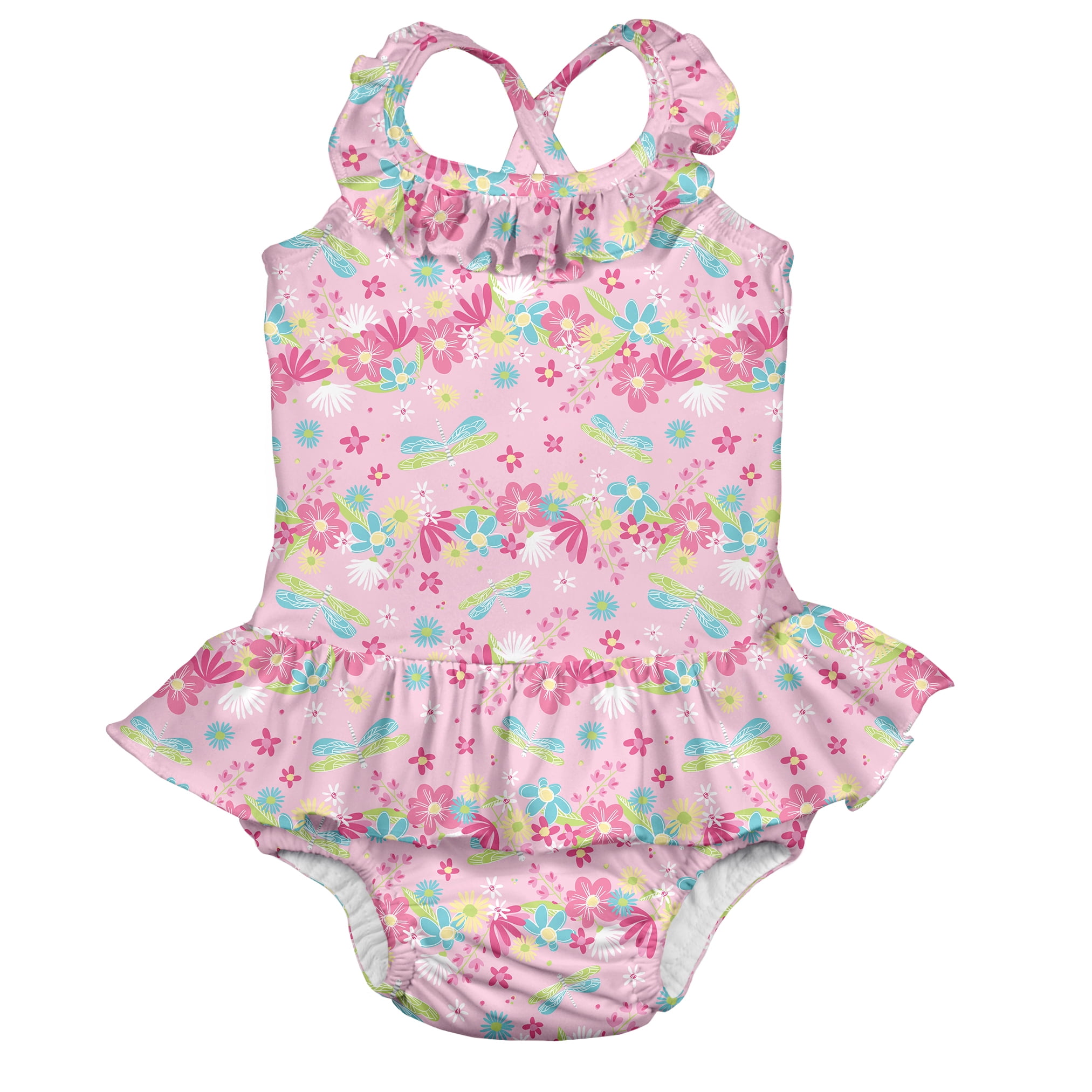 i play. Baby and Toddler Girls One-Piece Swimsuit with Built-in Reusable Absorbent Diaper