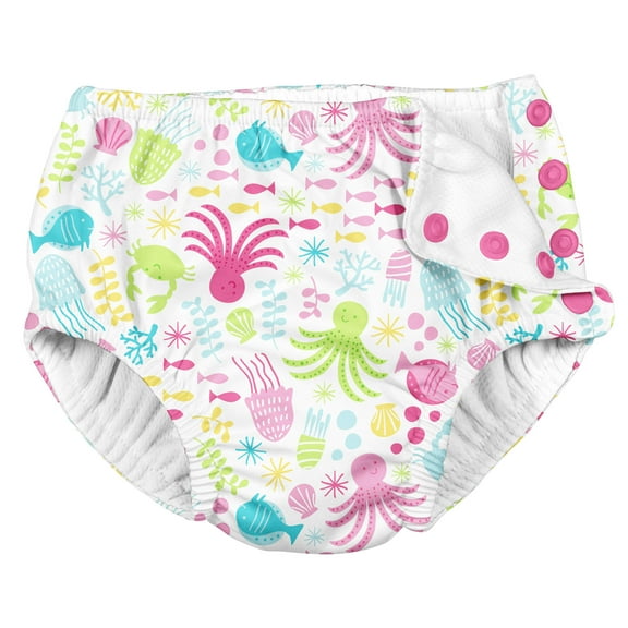 i play Unisex Reusable Absorbent Baby Swim Diapers | No Other Diaper Necessary White Sea Pals 6 Months