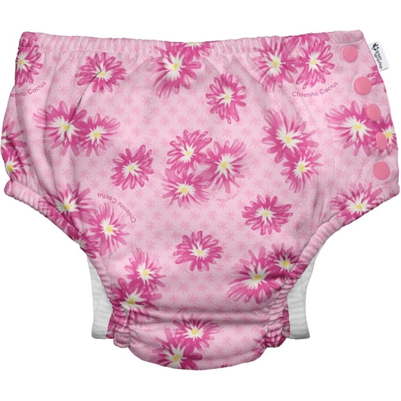i play. by green sprouts Reusable, Eco Snap Swim Diaper with Gussets, UPF 50, Patented Design, STANDARD 100 by OEKO-TEX Certified - Pink Chilenito Cactus Flower - 4T