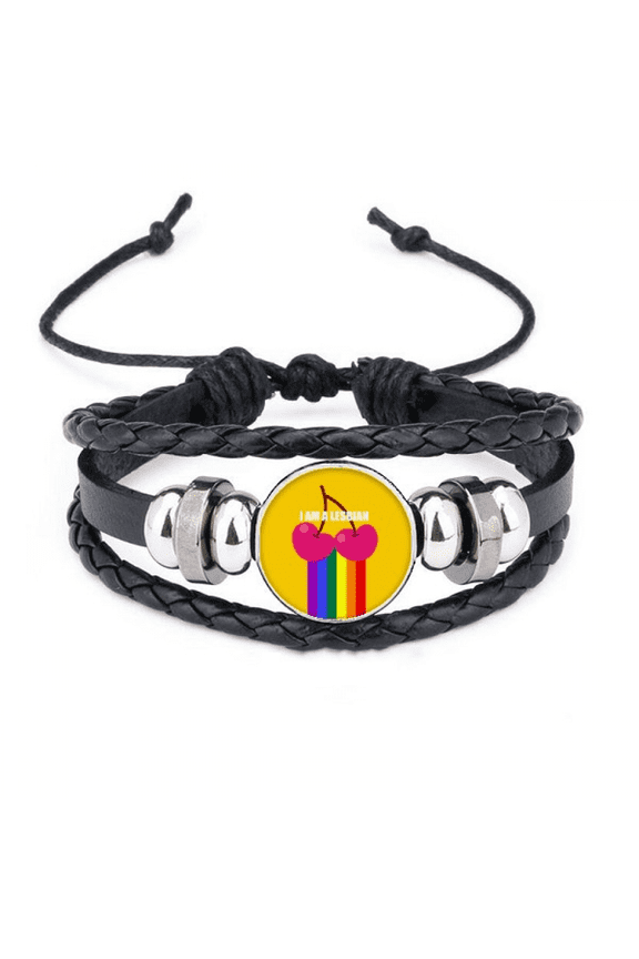 i support transgender lgbt rainbow bracelet braided leather woven wristband