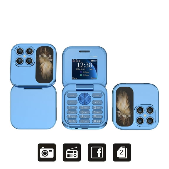 i17 Mini 32MB Flip Cellphone (Unlocked), Blue