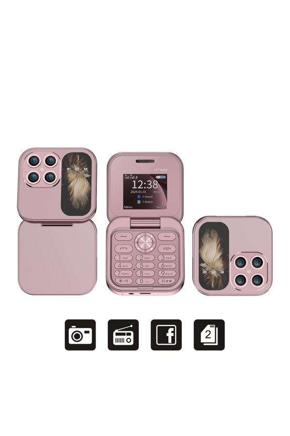 i17 Mini Flip Mobile Phone 2G GSM 1.77" Screen Speed Dial Torch Compact Foldable Phone
