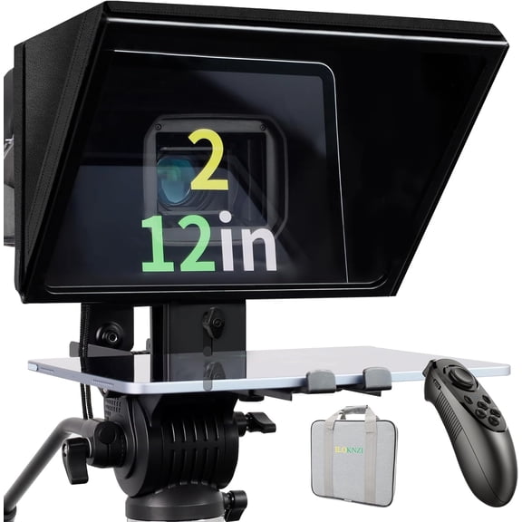 i2 Teleprompter 12"  Professional All-Metal Build, Tempered Glass, Remote & App, Universal Compatibility