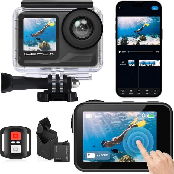 i7 Action Camera 4K 60FPS 30MP with 2X 2150mAh , Underwater Camera with 5X Zoom, EIS, by Snappro App,Support Video&Photo Editing,, WiFi Remote Control