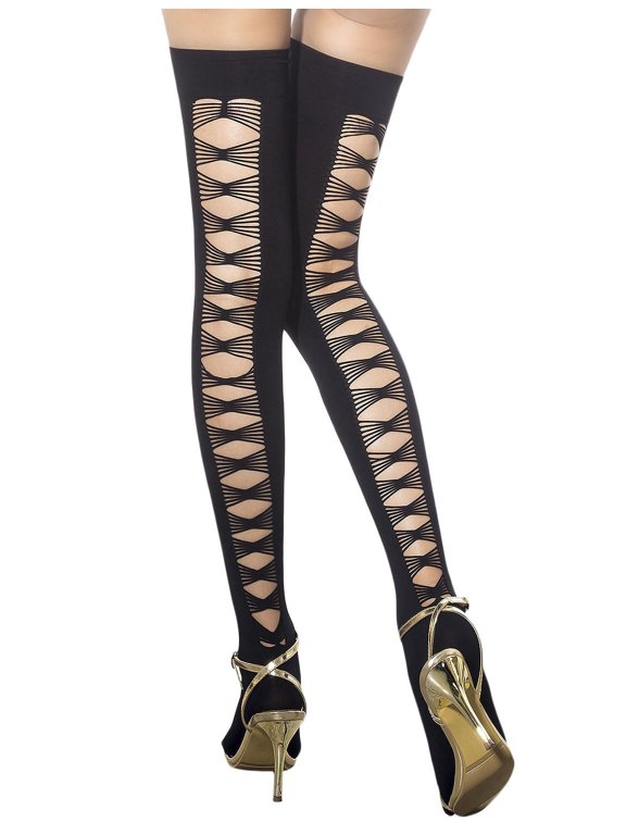 Women's Back Slashed Tied Up Japanese Style Thigh High Hold-up Stockings