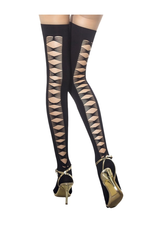 Women's Back Slashed Tied Up Japanese Style Thigh High Hold-up Stockings
