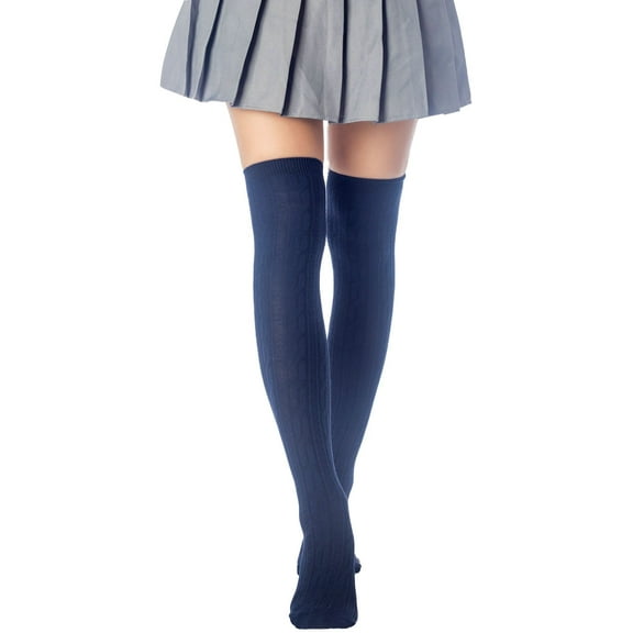 iB-iP Women's Braided Stylish Solid Color Thigh High Long Socks