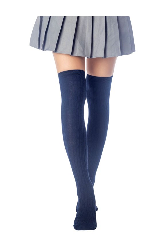 Women's Braided Stylish Solid Color Thigh High Long Socks