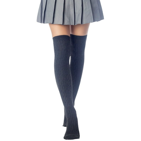 iB-iP Women's Braided Stylish Solid Color Thigh High Long Socks