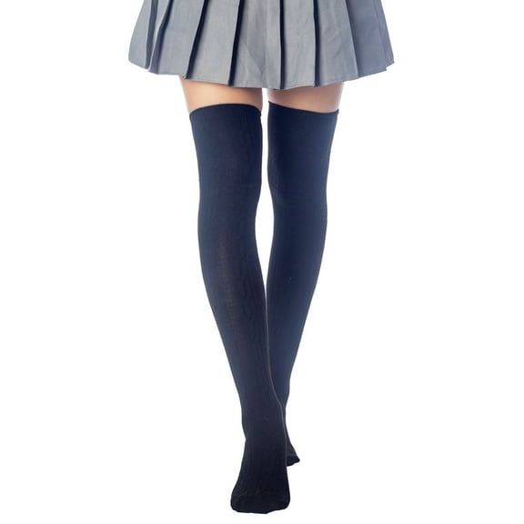 iB-iP Women's Braided Stylish Solid Color Thigh High Long Socks