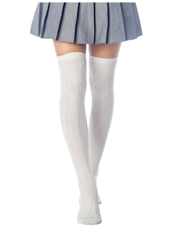 Women's Braided Stylish Solid Color Thigh High Long Socks