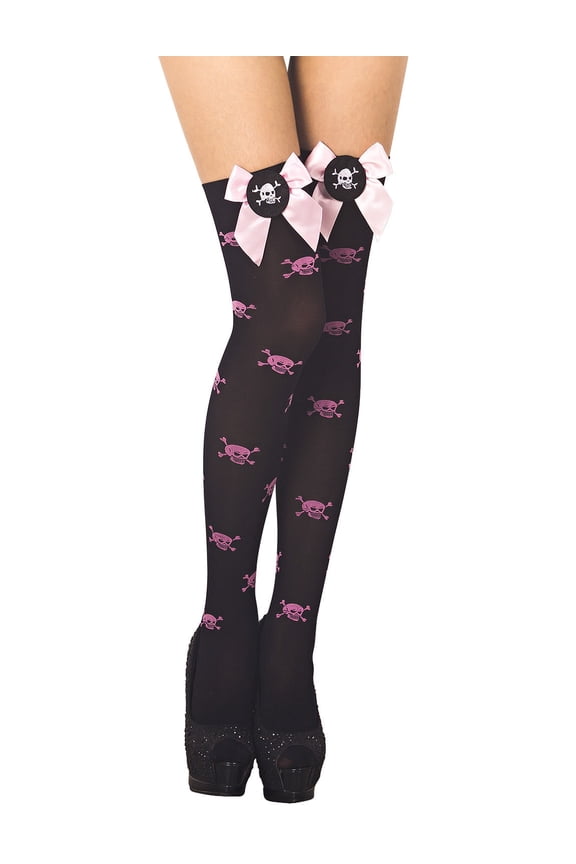 Women's Evil Skull Bowknot Seamless Punk Goth Thigh High Hold-up Stockings
