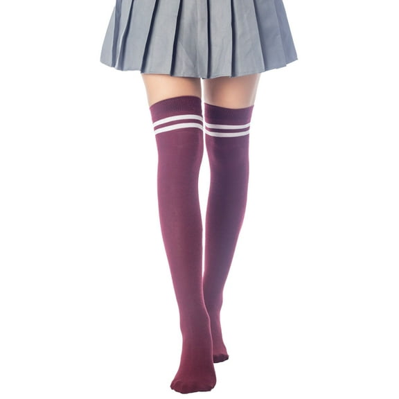 iB-iP Women's Football Style Stripes Sports Thigh High Long Socks