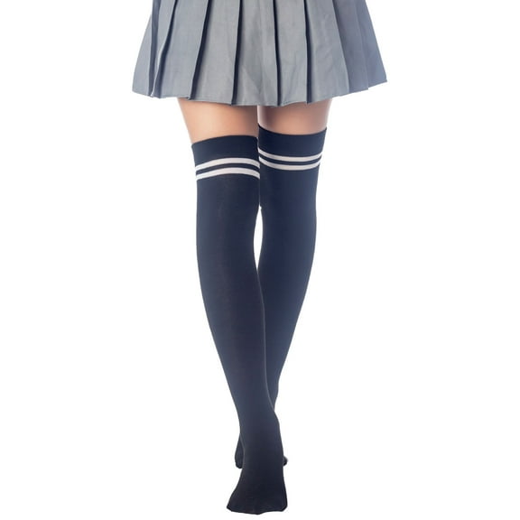 iB-iP Women's Football Style Stripes Sports Thigh High Long Socks