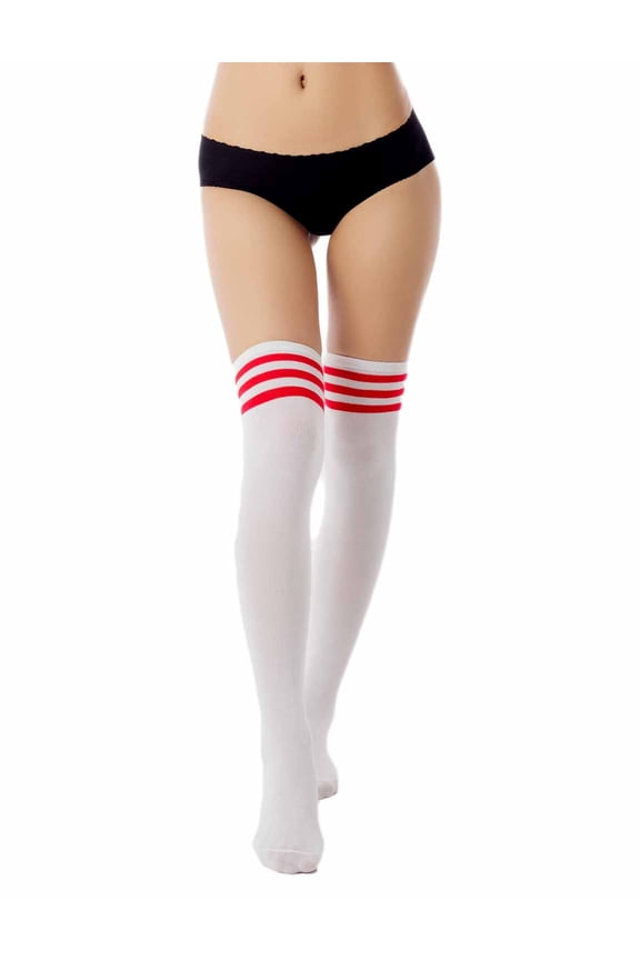 Women's Navy Stripes Sports Football Style Hold-up Thigh High Long Socks