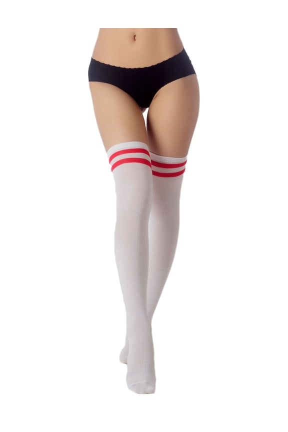 Women's Navy Stripes Sports Football Style Hold-up Thigh High Long Socks