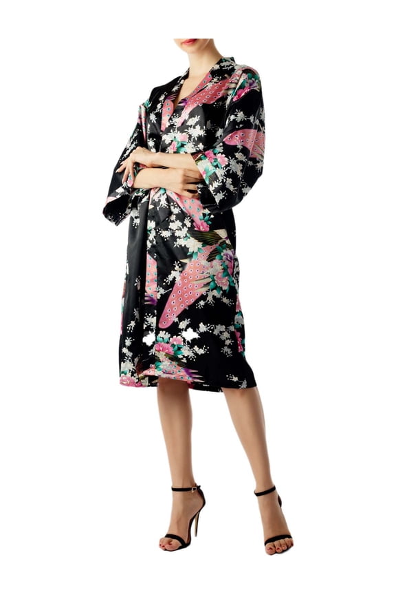 Women's Peacock And Plum Blossom Fashion Japanese Kimono Style Midi Robe