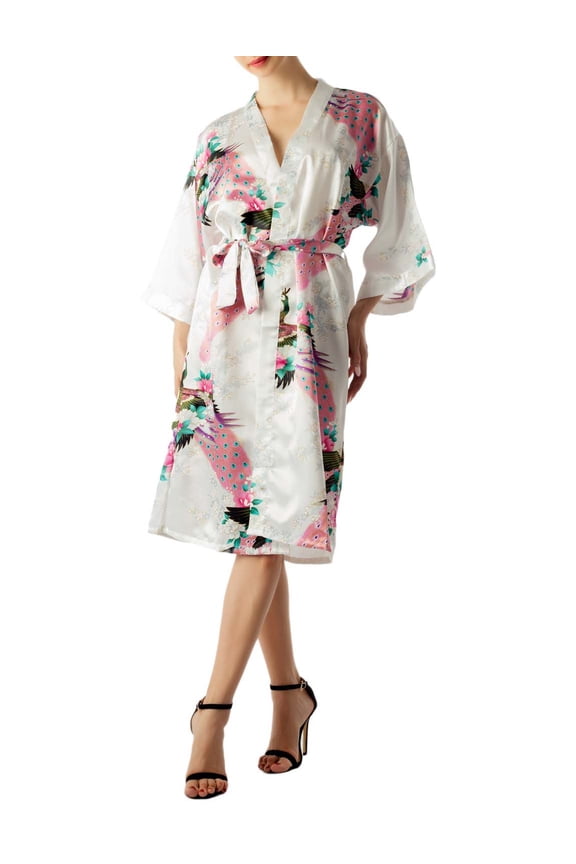 Women's Peacock And Plum Blossom Fashion Japanese Kimono Style Midi Robe