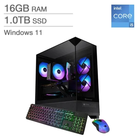 iBUYPOWER Gaming Desktop; Intel Core i5 14400F – 16GB RAM, 1TB SSD - 8GB NVIDIA GeForce RTX 5060 Graphics