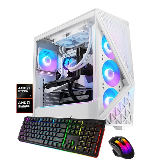 iBUYPOWER Slate Gaming PC Desktop Computer AMD Ryzen 7 7700X3D CPU, AMD Radeon RX 9070 GRE 12GB GPU, 32GB DDR5 RAM, 1TB NVMe SSD, Windows 11 Home, Gamer Keyboard and Mouse - SWA7R97G01