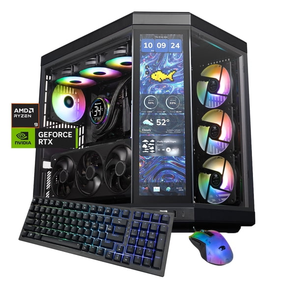 iBUYPOWER Y70TI Gaming PC Desktop with HYTE Touch Screen Case, AMD Ryzen 9 9900X3D CPU, NVIDIA GeForce RTX 5080 16GB GPU, 32GB DDR5 RAM, 2TB NVMe SSD, Windows 11 Home, Keyboard, Mouse - Black