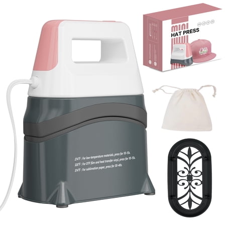 iBabymax Portable Hat Heat Press Machine with 6.3"x3.3" Ceramic-Coated Curved Heat Plate Pink
