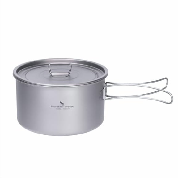 iBasingo 1.8L Titanium Cooking Pot with Lid Camping Cookware with Foldable Handle Outdoor Portable Lightweight Cooking Kit for Backpacking Hiking Picnic Fishing Mountaineering Ti21