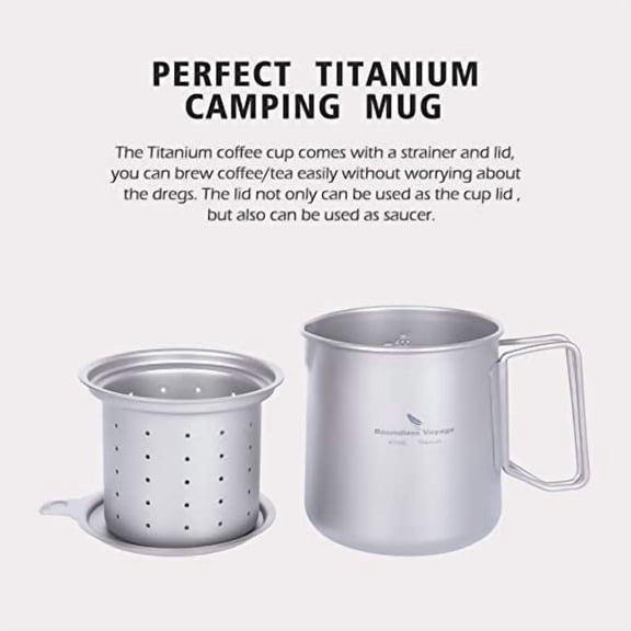 iBasingo 500ml+180ml+120ml Titanium Cup Set with Foldable Handle Lightweight Coffee Tea Mug Portable Easy to Store for Camping Home Caf Office Ti3127D