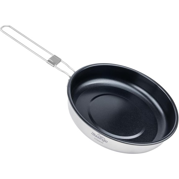 iBasingo Titanium Non-stick Frying Pan with Folding Handle Outdoor Camping Skillet Ultralight Cookware Small Griddles Backpacking Cooking Kit Good for Fired Egg Steak Ti2070C