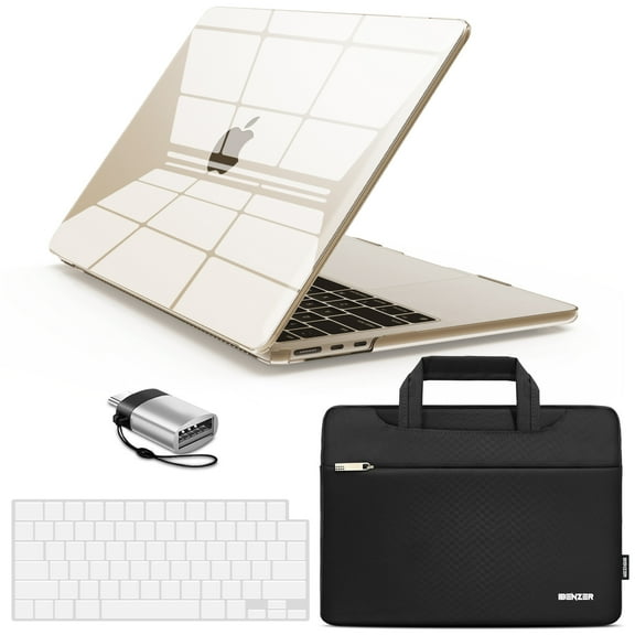 iBenzer Case for 2024 2023 2022 MacBook Air M2 13 inch Model A2681, Hard Shell Case & Sleeve & Keyboard Cover & Type-C Adapter for New M2 Mac Air 13.6" Touch ID, Crystal Clear, W-MAT13-KK-CYCL+3